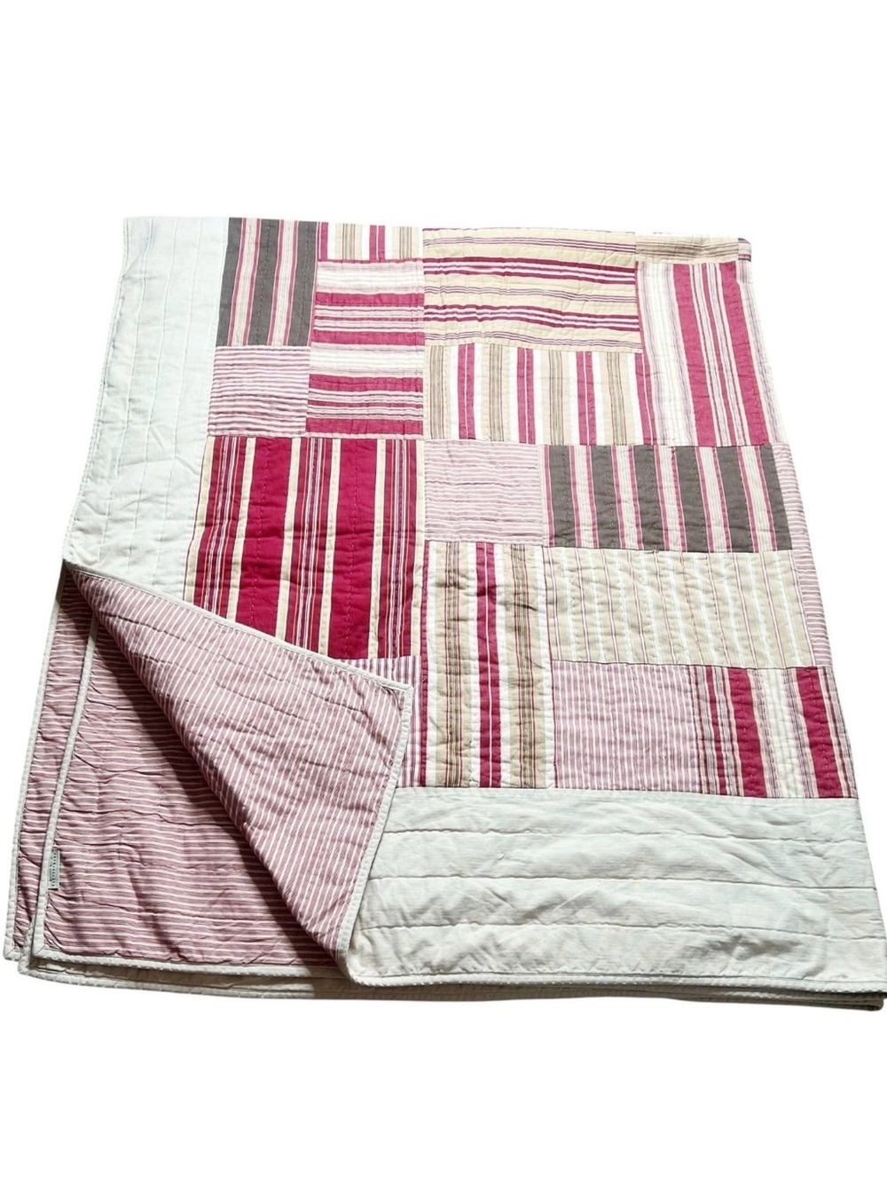 Pottery Barn Red and Cream Striped Quilted Throw - Picture 3 of 4